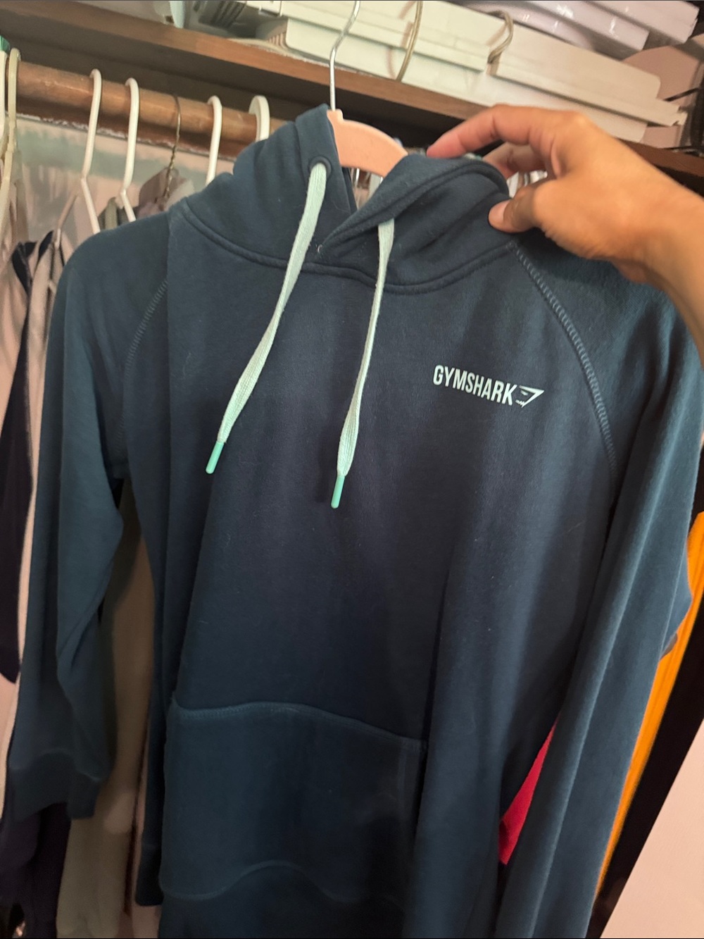 Gymshark Dark Teal Hoodie with Mint Drawcords